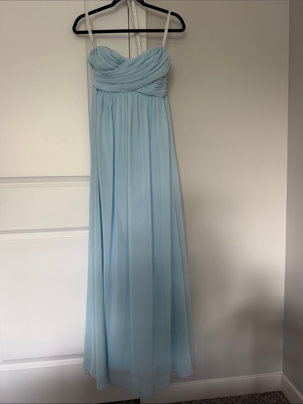 Bill Levkoff Light Blue Chiffon Ruched Bodice Maxi Dress
